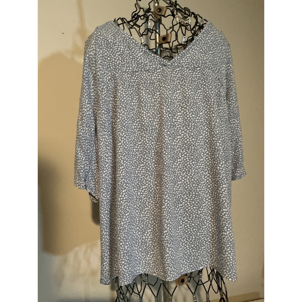 Cotton Bleu Womens Blue White Dot V-Neck Short Sleeve Rayon Blouse 11288W Large